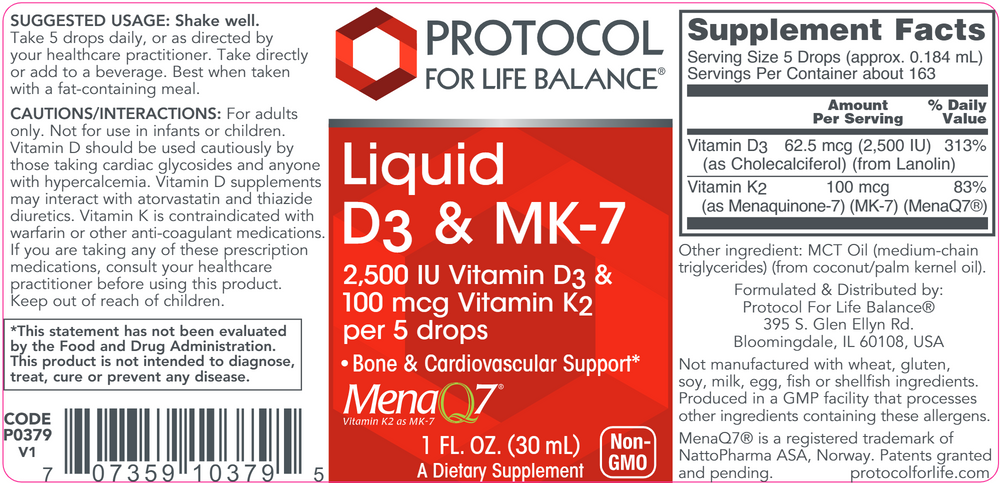 Liquid Vitamin D3 & MK-7: 1 fl oz