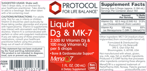 Liquid Vitamin D3 & MK-7: 1 fl oz