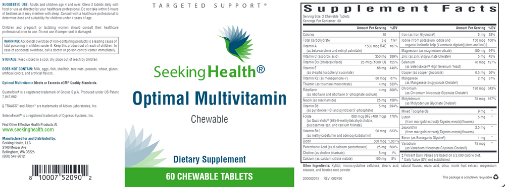 Optimal Multivitamin, Chewable: 60 tabs